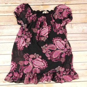 Speechless BOHO Blouse Girls Medium Tie Back Pink Paisley